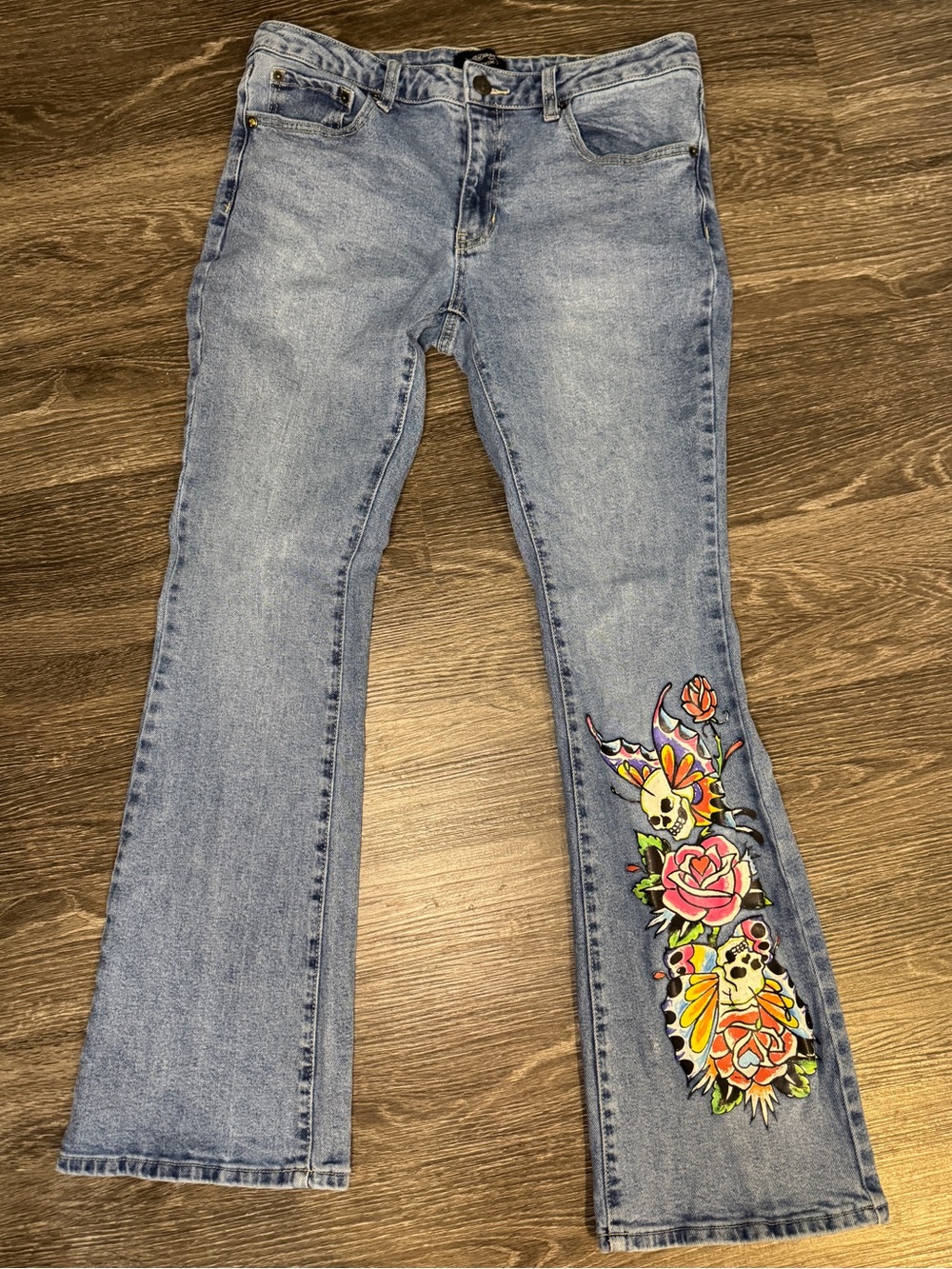 Ed Hardy Tattoo Skull Rose Bootcut Jeans Size 30 Pink Logo Y2K Style